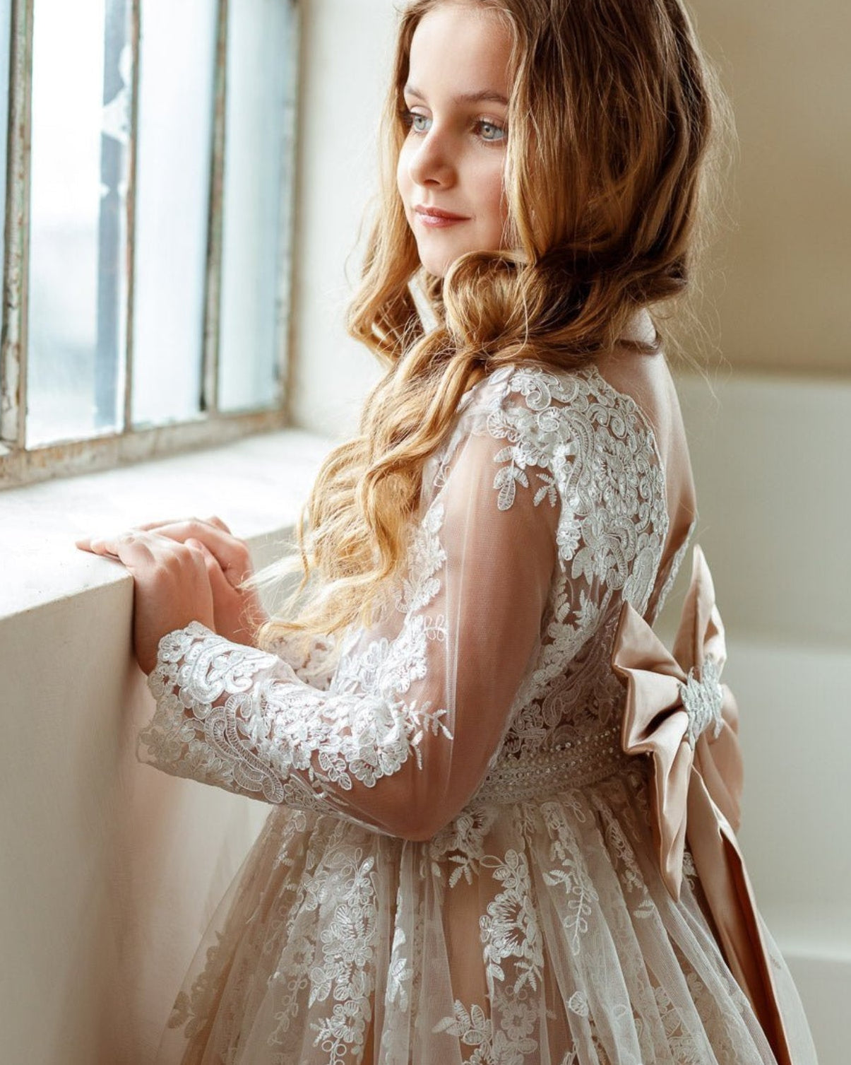 Emma flower girl dress white cream