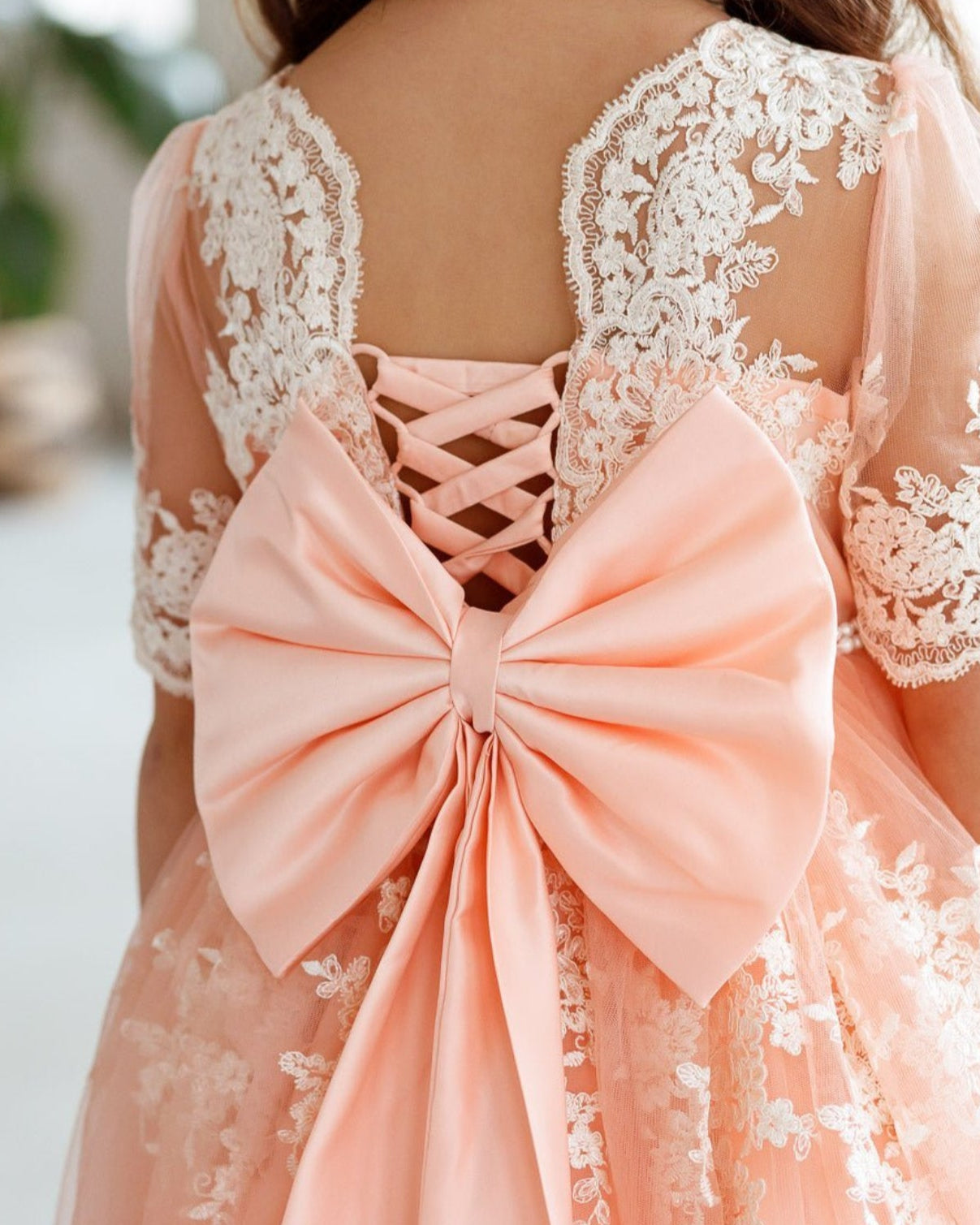 Mary embroidered peach flower girl dress