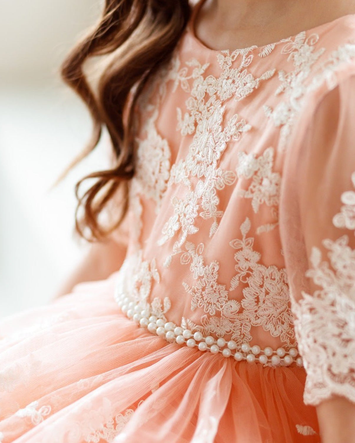 Mary embroidered peach flower girl dress