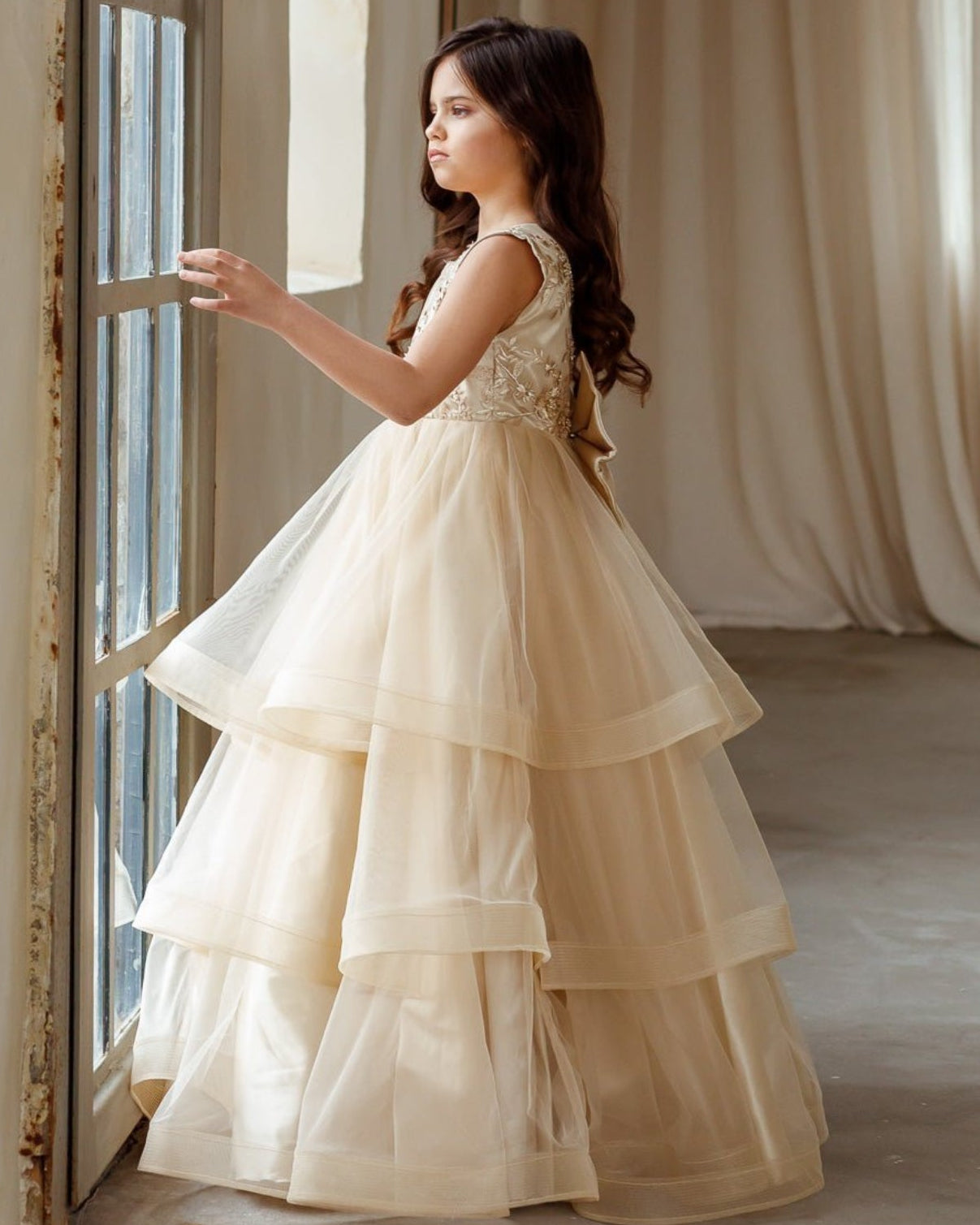 Rose layered flower girl dress