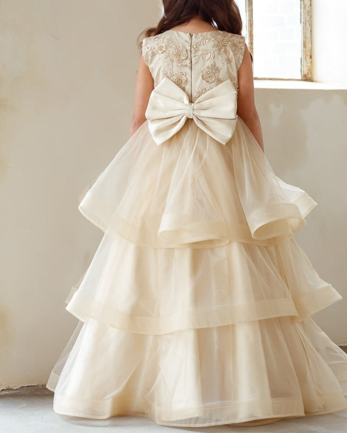 Rose layered flower girl dress