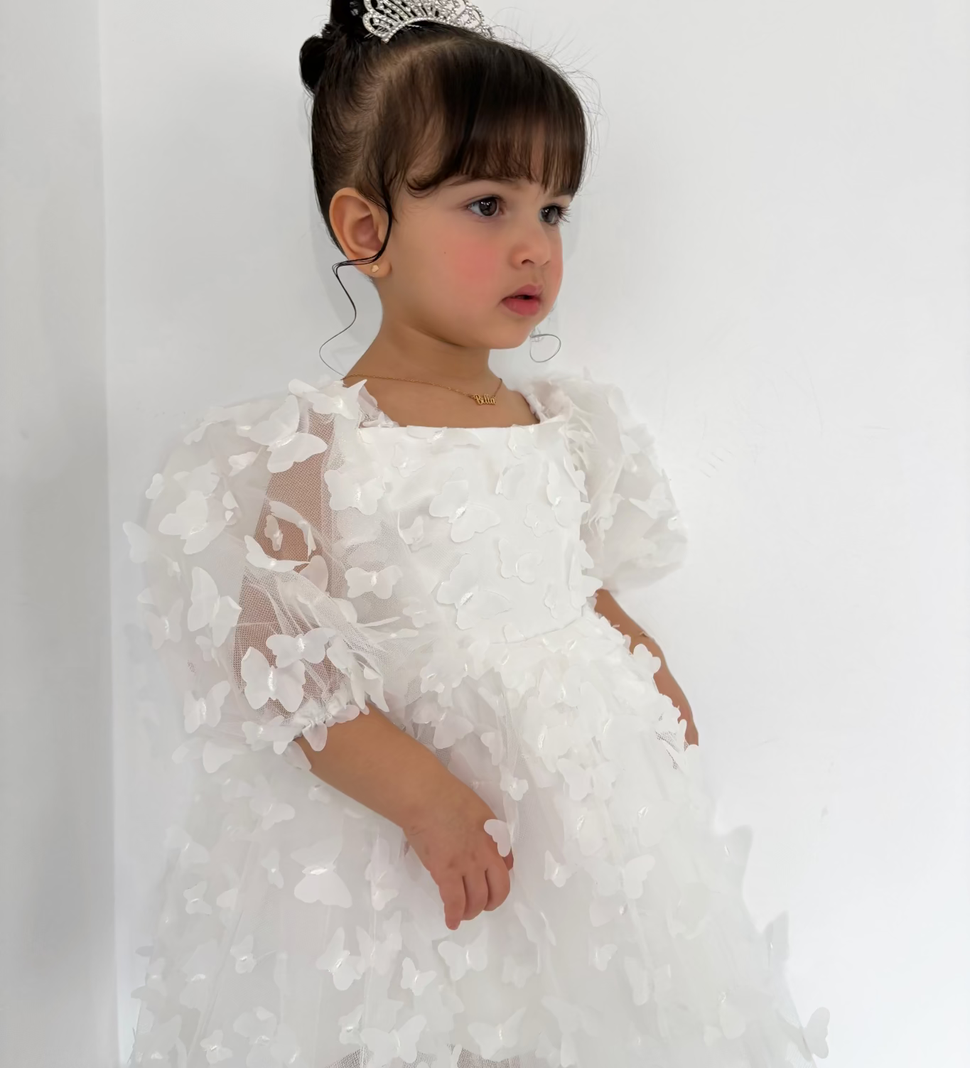 3d Vlinder meisjesjurk wit