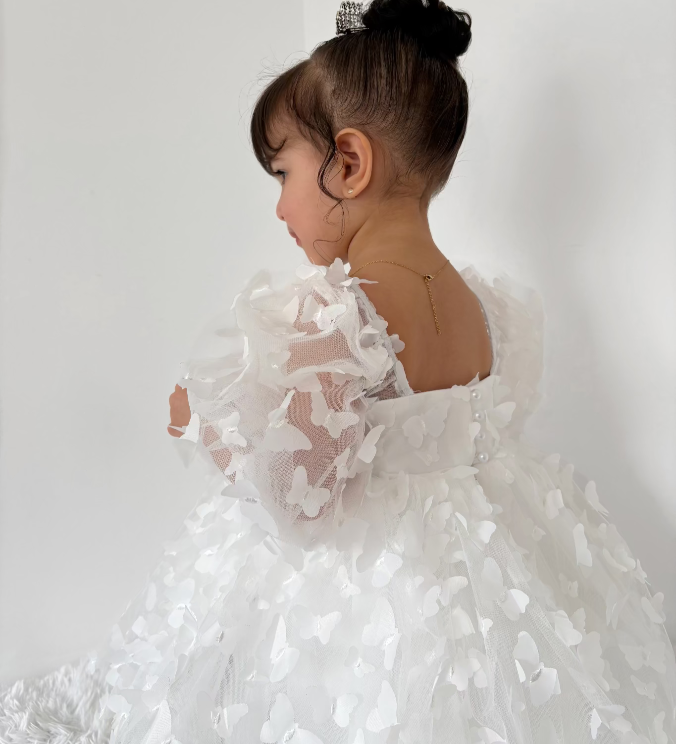 3d Vlinder meisjesjurk wit