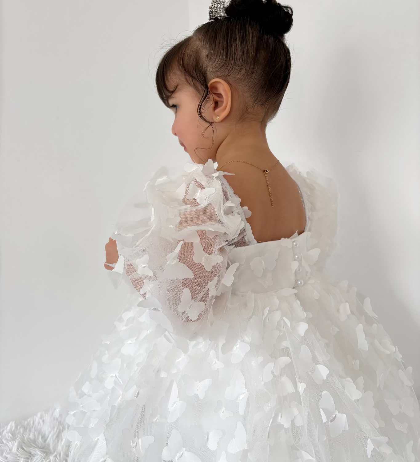 3d Vlinder meisjesjurk wit