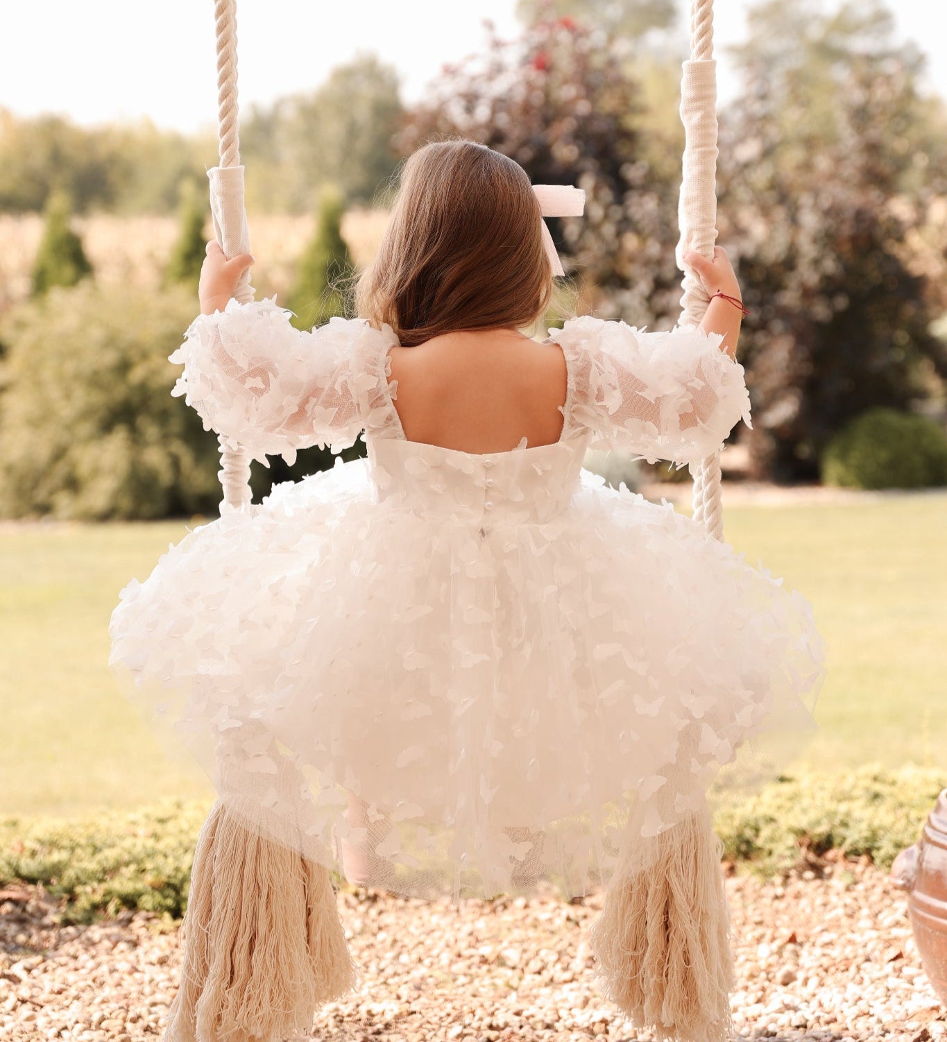 3d Vlinder meisjesjurk wit