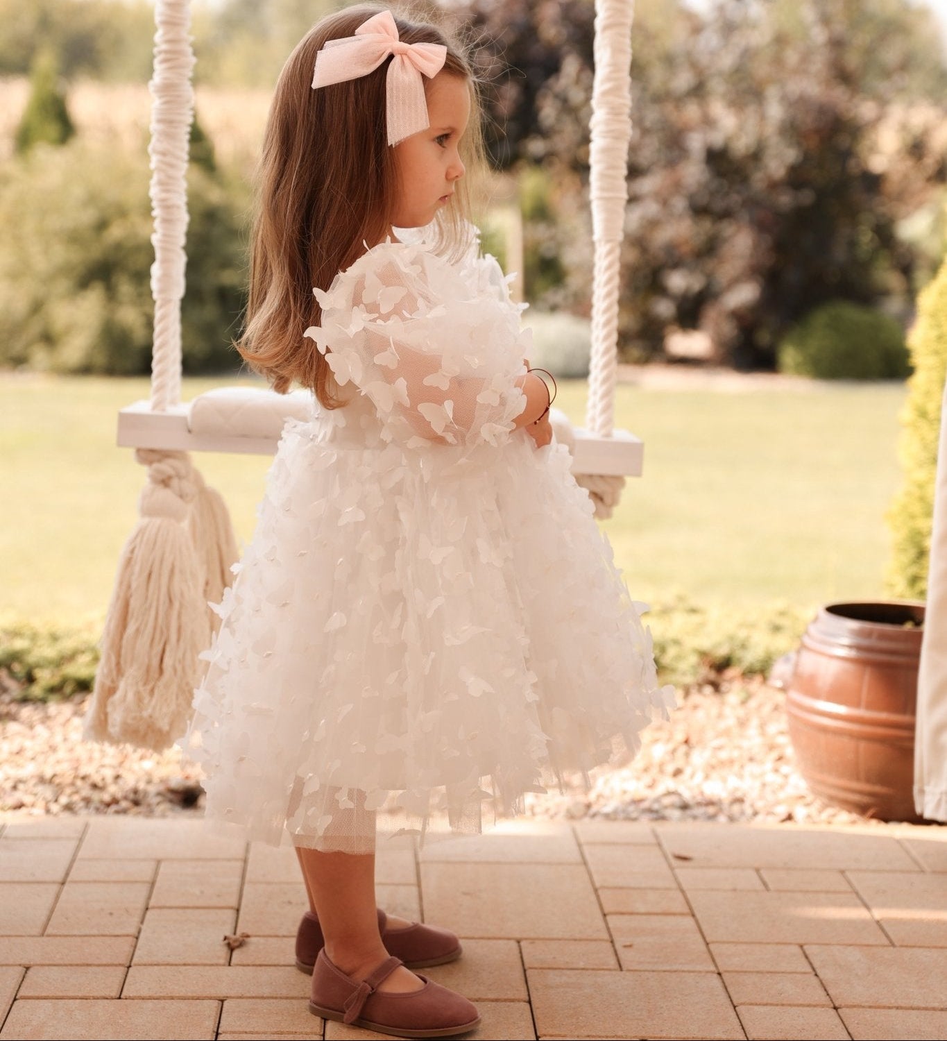 3d Vlinder meisjesjurk wit