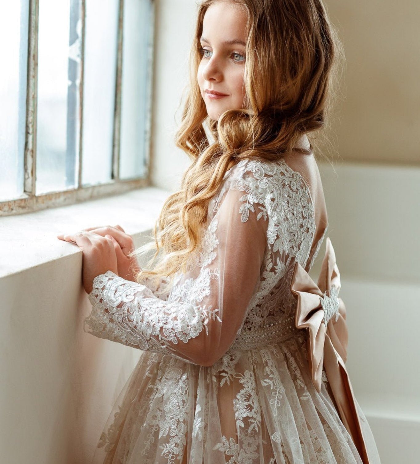 Emma flower girl dress white cream