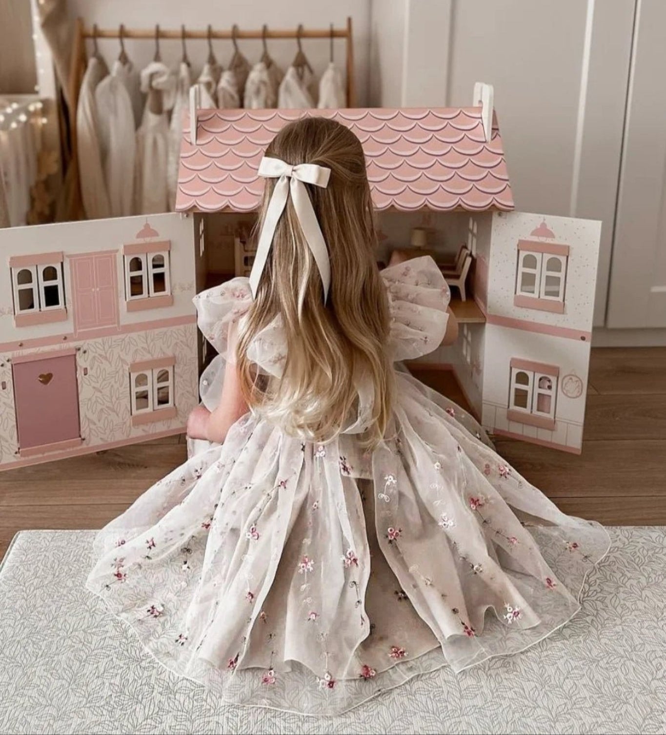 Flora embroidered beige organza dress