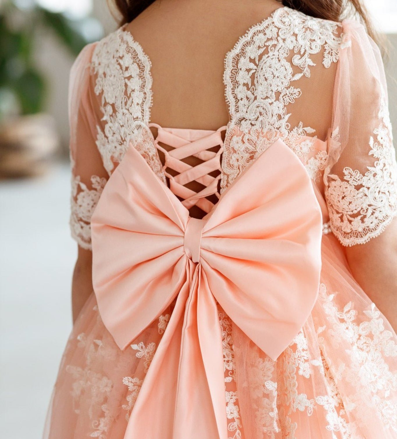 Mary embroidered peach flower girl dress