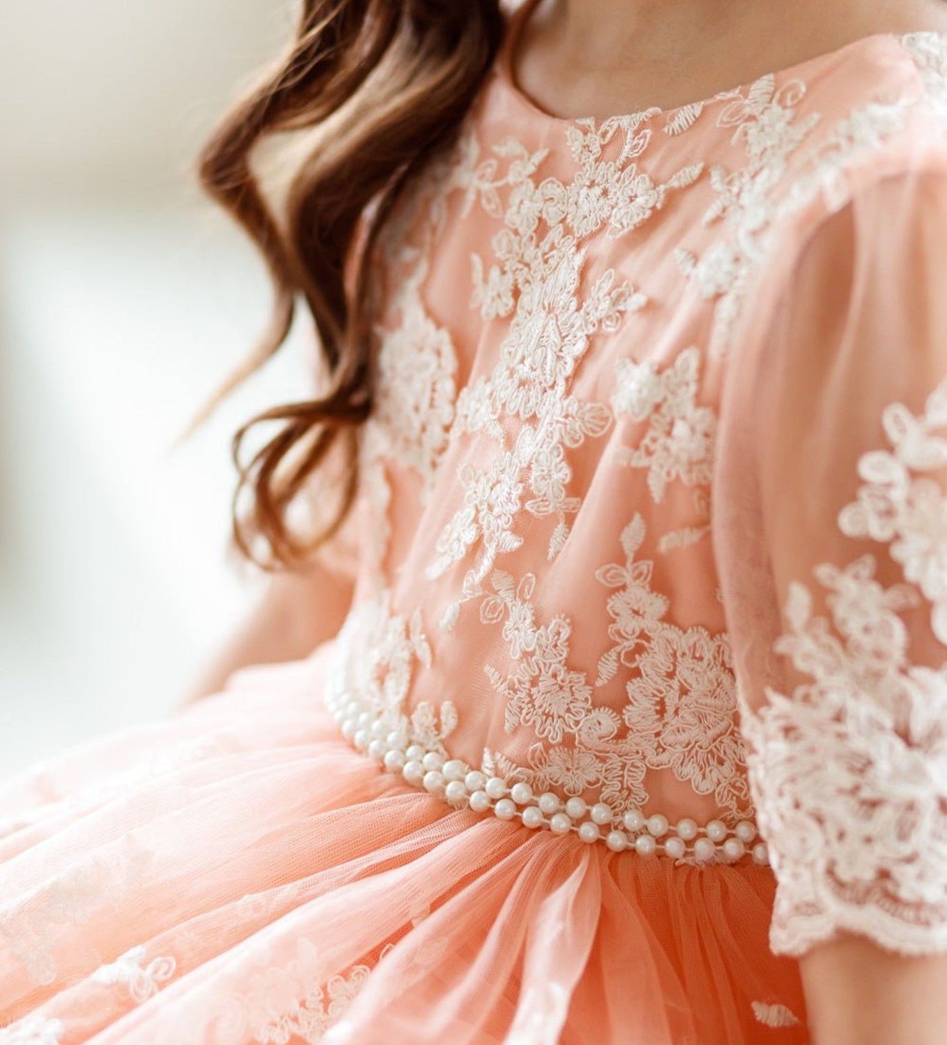 Mary embroidered peach flower girl dress
