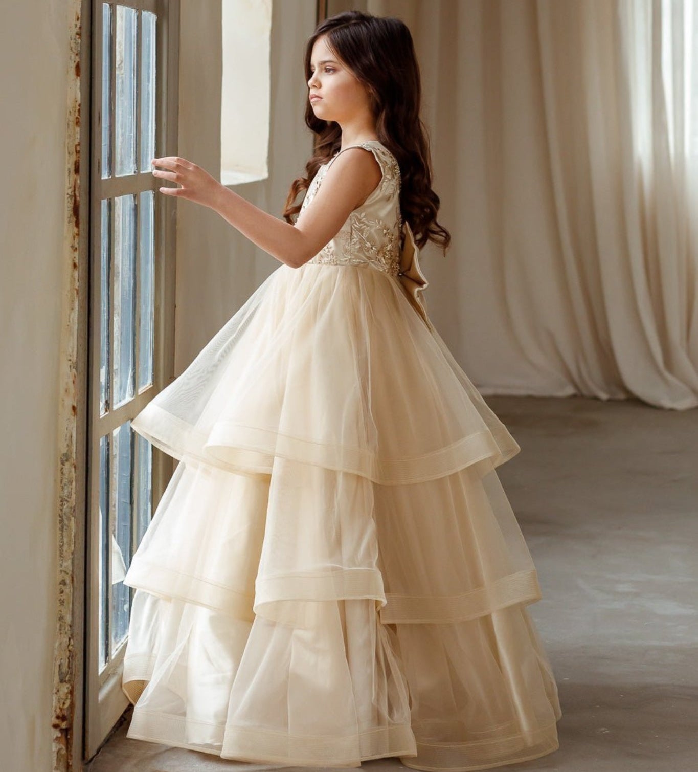Rose layered flower girl dress