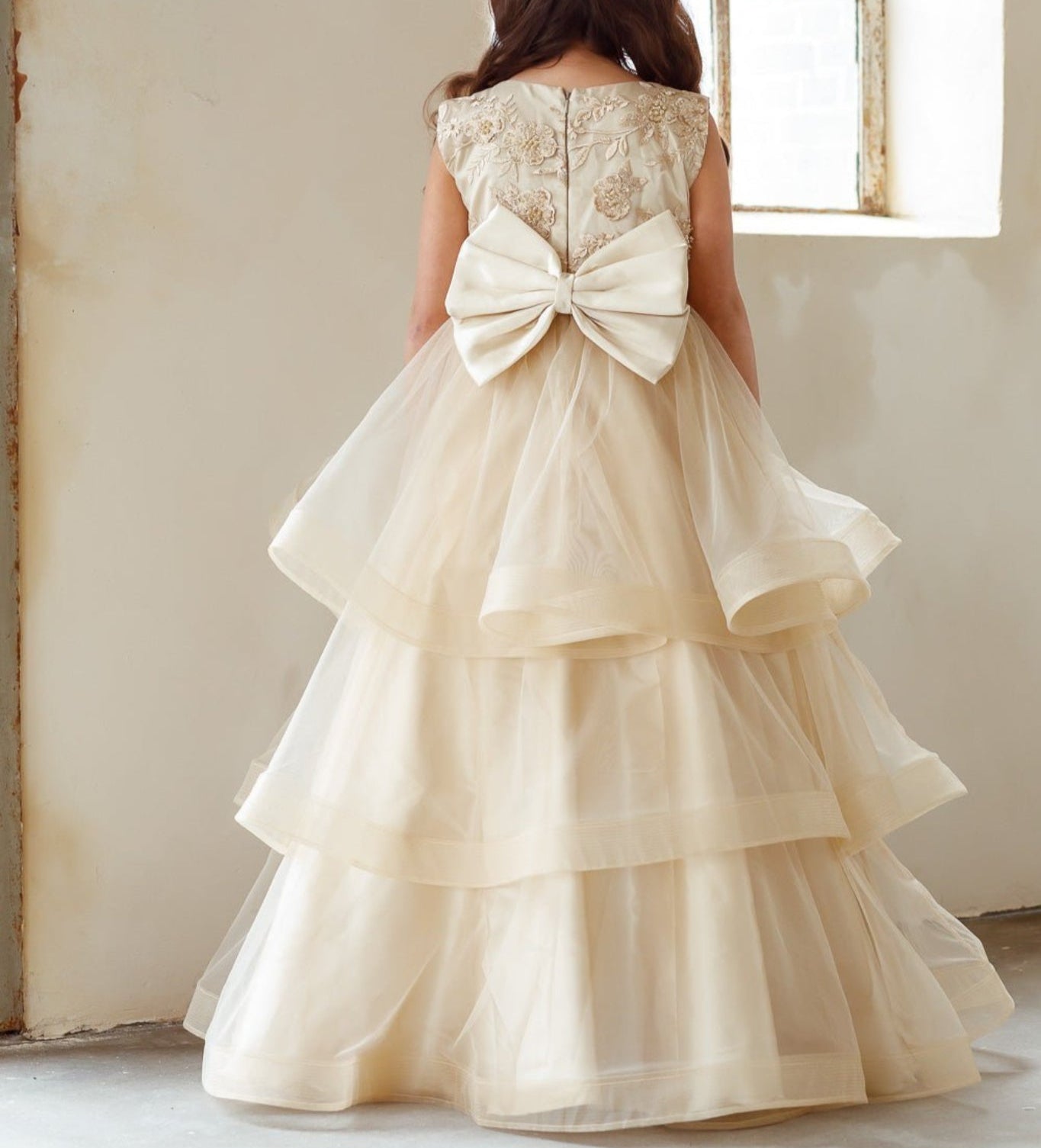 Rose layered flower girl dress